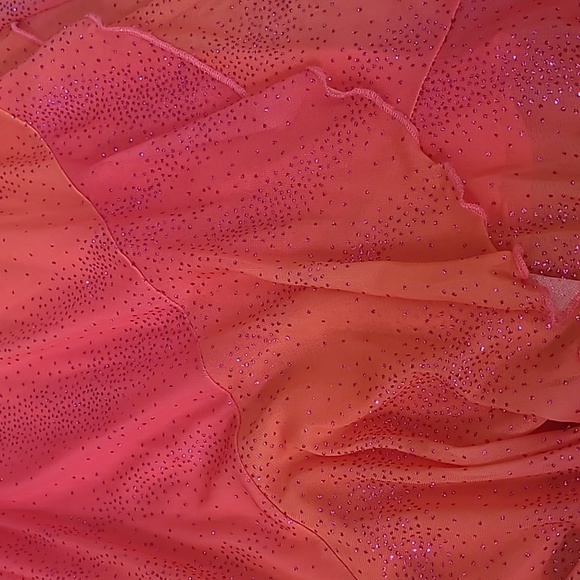 EUC Vintage Taboo women's hot orange pink sparkling fishtail midi dress S - Picture 10 of 16